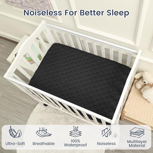 Image of david's kids 2 Pack 38''x25'' Waterproof Mini Crib Mattress Protector, Fitted Pack N Play, Playard and Mini Crib Mattresses, Ultra Soft Breathable Pad Cover for Boys Girls Neutral, Black