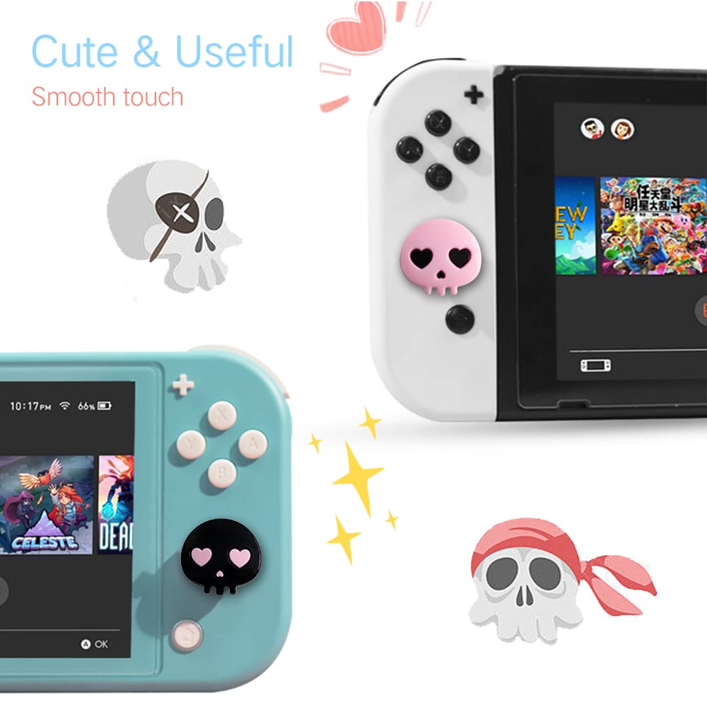 PERFECTSIGHT Daumengriffe, niedliche Halloween-Totenkopf-Joystick-Kappen für Nintendo Switch, Switch OLED, analoge Stick-Tastenabdeckung für NS Joycon Controller