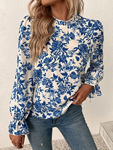 MakeMeChic Women's Floral Print Long Sleeve Ruffle High Neck Blouse Shirt Top4