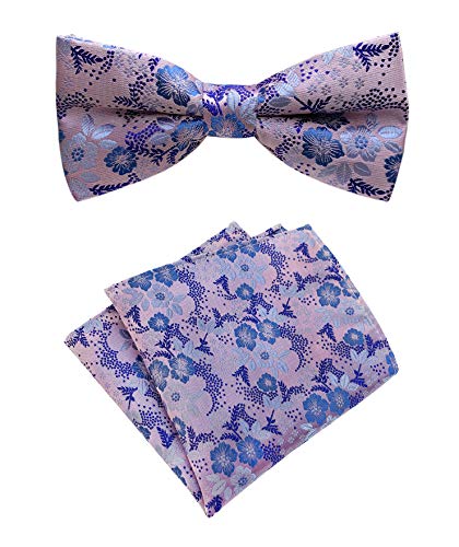 Herren-Fliegen-Set, vorgebunden, luxuriöses Blumenmuster, Hochzeits-Fliege mit Einstecktuch - Pink - Einheitsgröße Cover
