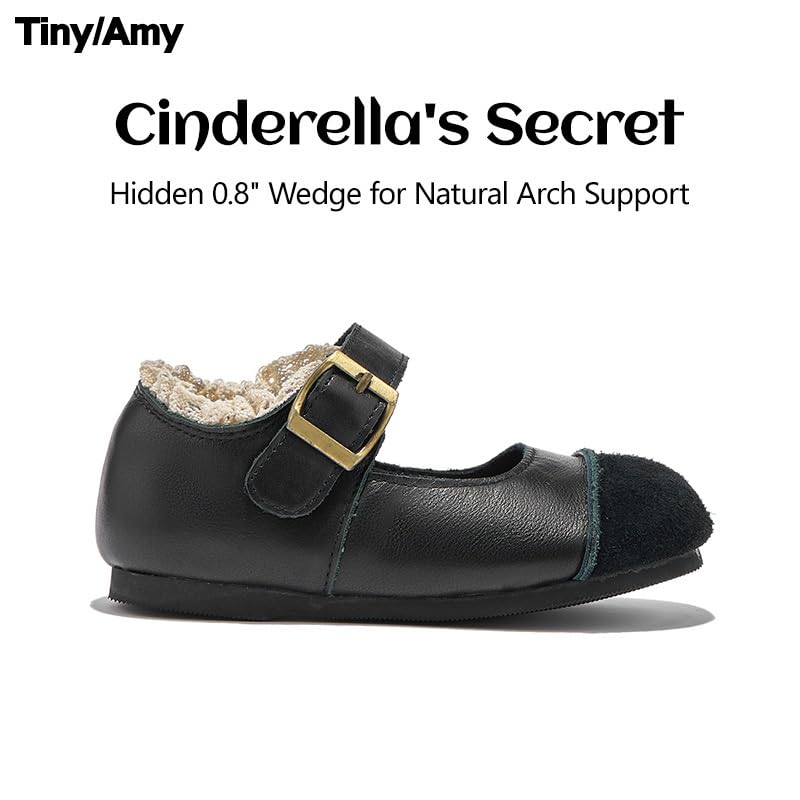 Girls Mary Jane Dress Shoes with Buckle Strap – Toddler/Little Kids Soft Sole Flat Shoes for School, Party, Wedding, Formal Occasion – Classic Leather Look with Anti-Slip Outsole & Lace Detail2