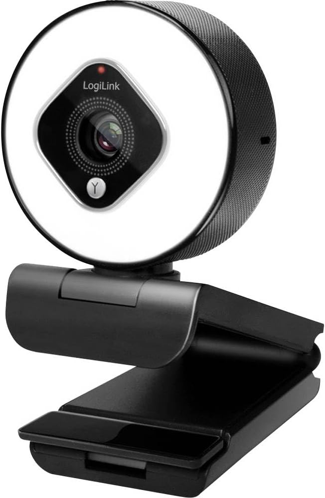 Logilink UA0384 Full HD USB Webcam 76° Dual Microphone Auto Focus Ring Light Tripod Black