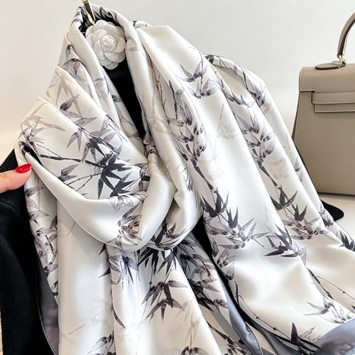 DiaryYomi White Large Satin Scarf for Women, Lightweight Silky Long Scarf Summer Beach Wrap and Headscarf for Parties Evening Dresses and Travel (Style 30) — view 6