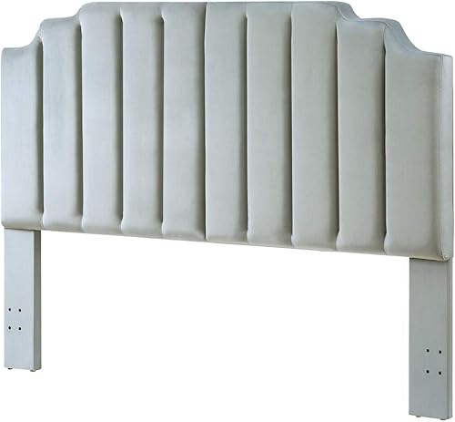 Vista 43 de 24KF - Cabecera con tapiz capitoné de terciopelo, diseño moderno de canales verticales y tablero curvo, para cama King/California King, gris oscuro