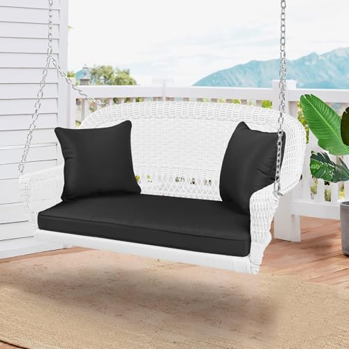 Wicker Porch Swing with Black Cushion, White by Jeco - Image 2