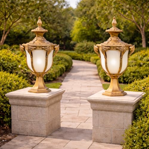 Image of Weldecor Outdoor Main Gate Pillar Light & Boundary Wall Lamp for Home and Villa, Antique Waterproof & Rustproof Set of 2, LED Compatible, Aluminium Die Cast Lamp Post for Resort & Hotel Compound Wall