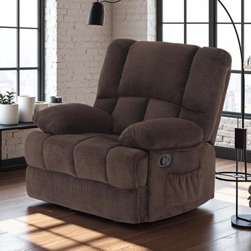 Image of Oversized Rocker Recliner Chair, Wide Manual Recliner with Adjustable Backrest & Footrest, Comfortable Rocking Reclining Sofa for Living Room & Bedroom, Chocolate