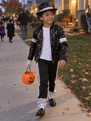 ADJSYDD Kids Dance Star Halloween Costume Boys Black Sequin 80s Pop Stage Outfits 4-5T - image 6
