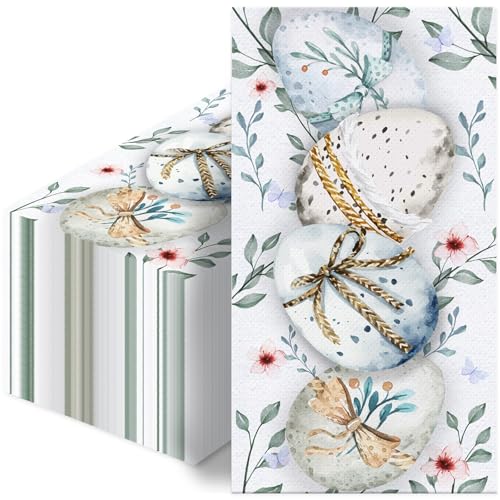 100 Pcs Happy Easter Napkins,Easter Disposable Paper Decorative Guest Napkins, Easter Eggs Hand Towel for Party Lunch Dinner Kitchen Bathroom