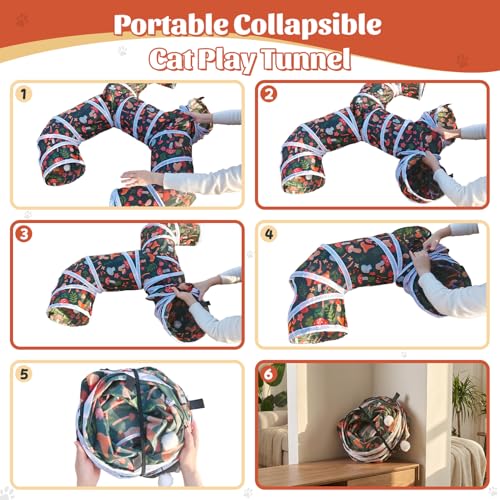 Image of Cat Tunnel for Indoor Entertainment, Tear-Resistant Cat Play Tube with Play Ball, Collapsible Pet Tube with Interactive Peephole, Ideal for Outdoor Exercise for Kittens Puppies Rabbits (8-Shaped)