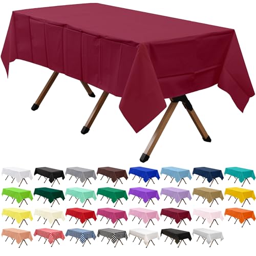 dinexlence Paquete de 2 manteles rectangulares de plástico de alta calidad, color borgoña, 137 x 274 cm, reutilizables, color rojo vino, decorativos, para comedor, boda, fiesta, uso en interiores y