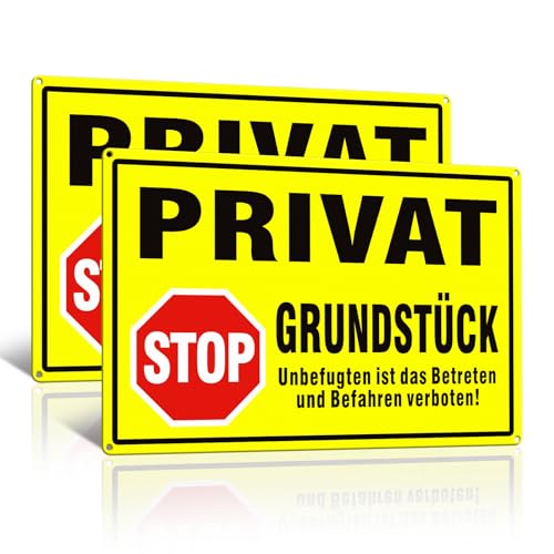 Goodvia Privatgrundstück Schilder Groß 44x30cm Aluminum, Grundstück Betreten Verboten Schild Metall Reflektierend Wasserdicht Rostfrei Geeignet für Drinnen und Draußen Gelb x2