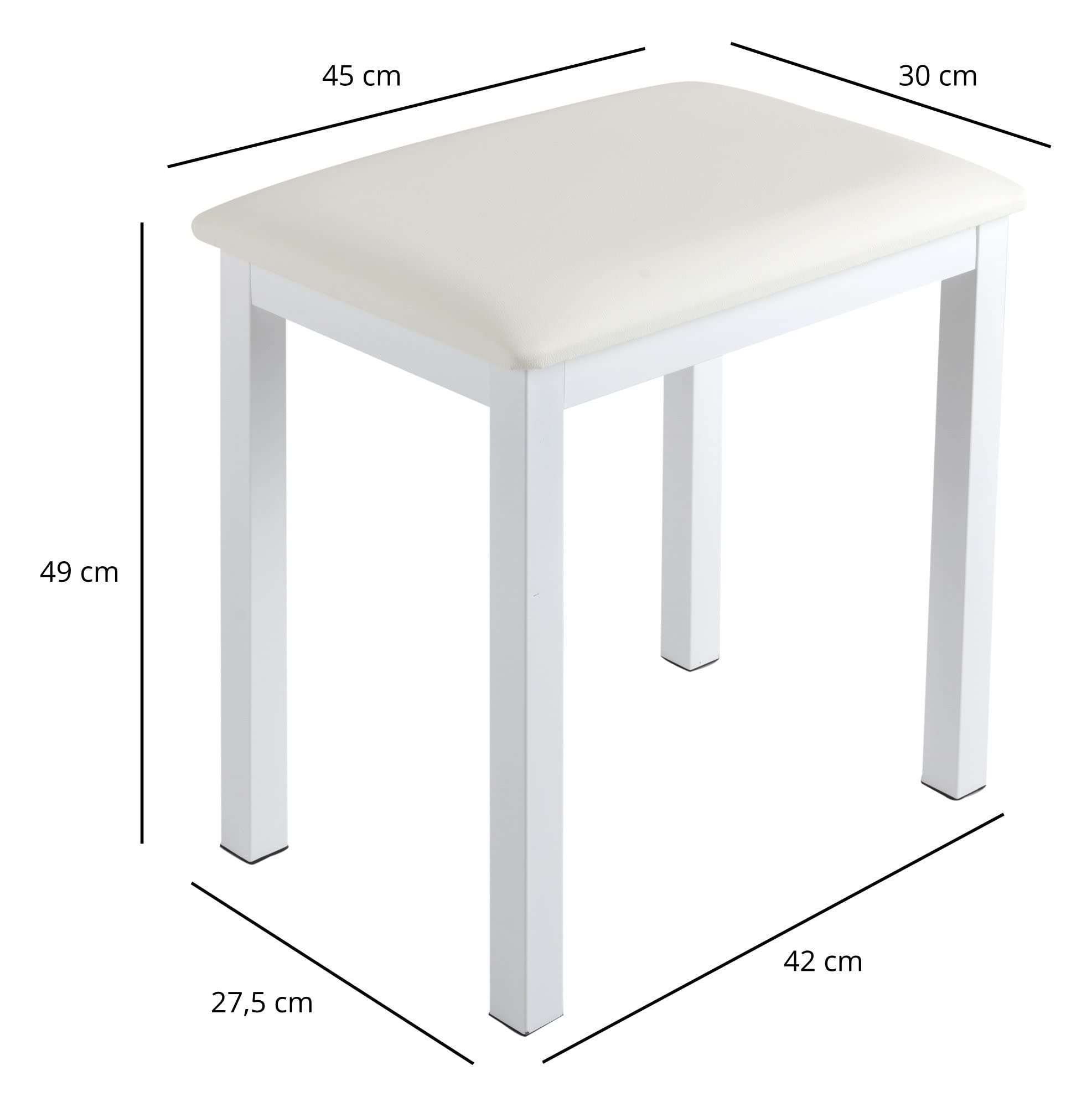 Funkey B100 Panchetta per Pianoforte - Sgabello Tastiera Alta Qualità - Seduta Bianca in Pelle Sintetica 44x30 cm - Gambe Metallo Stabili - Altezza 50 cm - Colore Bianco Opaco