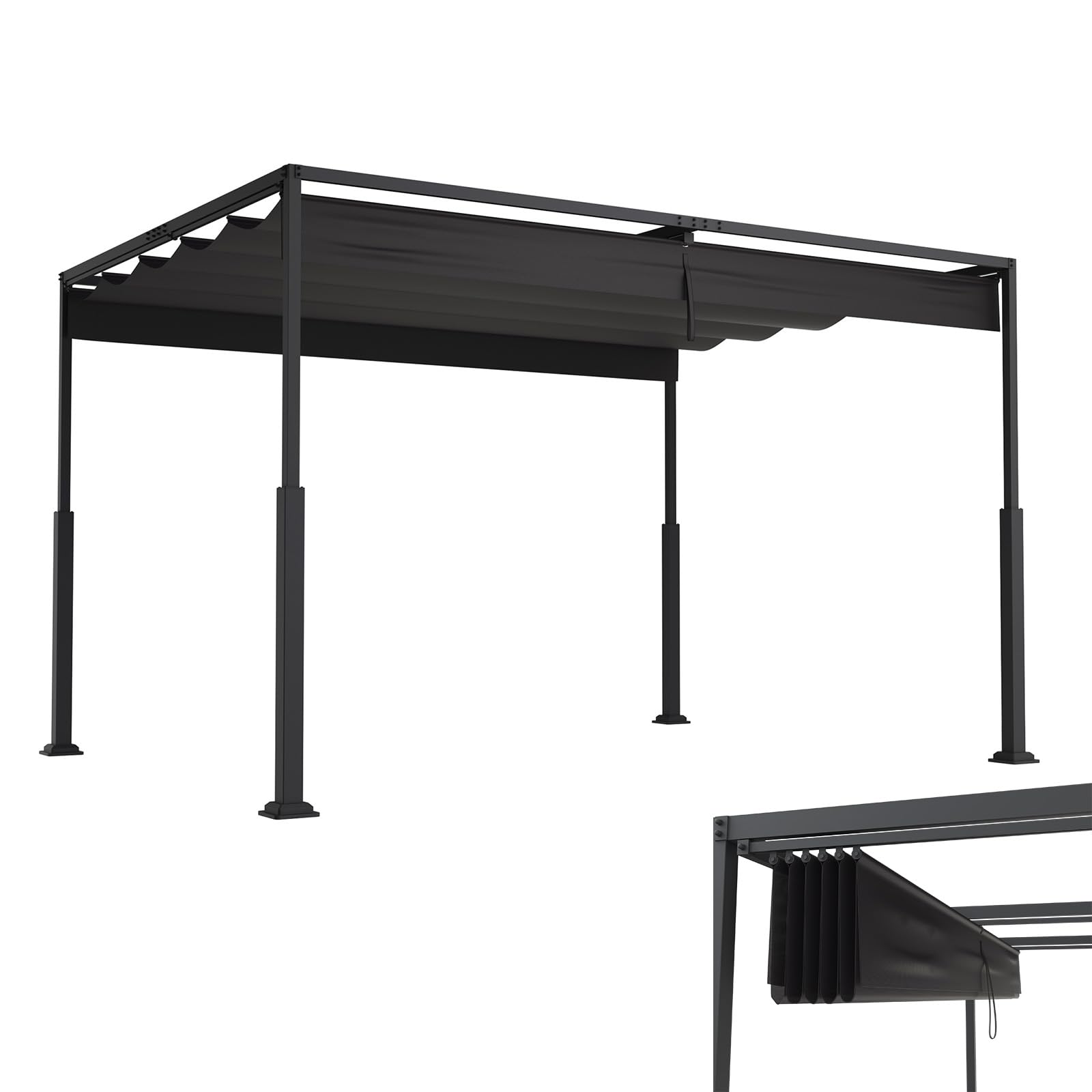 LZQ Pergola tonnelle 3 x 4 m avec cadre en acier robuste et toit polyester revêtu PA réglable, protection solaire anti-intempéries pour jardin et terrasse (noir)