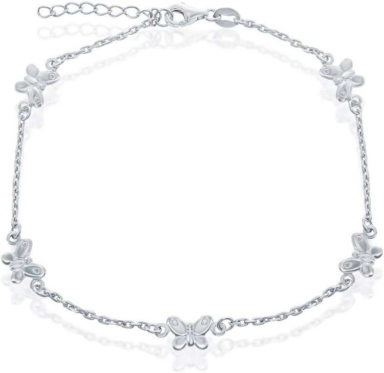 Beaux Bijoux 925 Sterling Silver Italian High Polish Rhodium Plated Dolphin/Turtle/Butterfly/Starfish 9+1’’Nautical Anklet Bracelet Chain Jewelry for Women