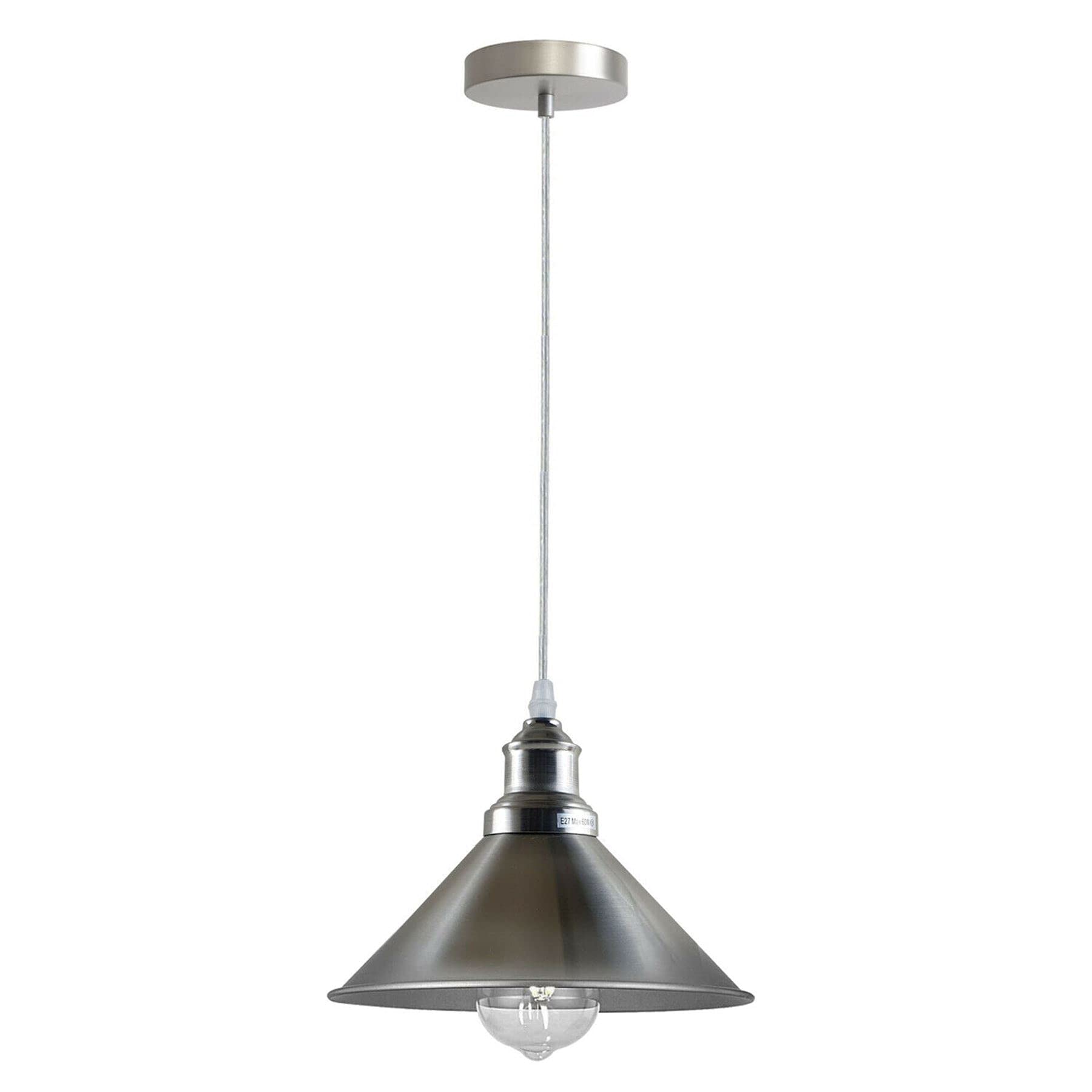 LEDSone Industrial Single Pendant Light 22cm Cone Satin Nickel Metal Shades Vintage Flush Mount Ceiling Fitting Adjustable Hanging Lamps for Bedroom, Hallway, Kitchen, Restaurant Bar โ image 1