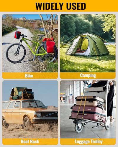 Image of 8 Pcs 72 Inch Carabiner Bungee Cord with Aluminum Alloy Hooks, Yellow Bungee Straps with Superior Elasticity & Excellent UV Protection for Luggage Rack, Cargo, Hand Carts, Bike, Camping, Outdoor