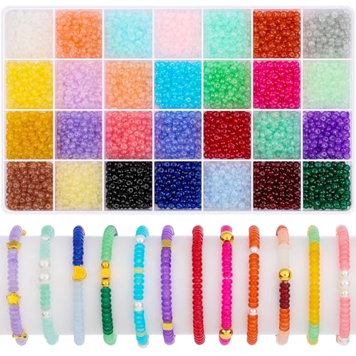 shynek 4800 Pieces 2x4mm Glass Rondelle Seed Beads for Jewelry Making 28 Colors Small Beads for Bracelets Embroidery Crochet Craft Projects