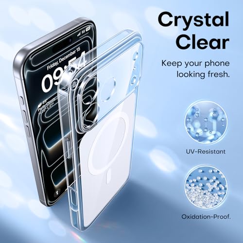 Image of TAURI for iPhone 17 Pro Case, Compatible with MagSafe, White Clear | with Screen Protector, Not-Yellowing Military-Grade Protection, Shockproof Slim Magnetic Case for iPhone 17 Pro