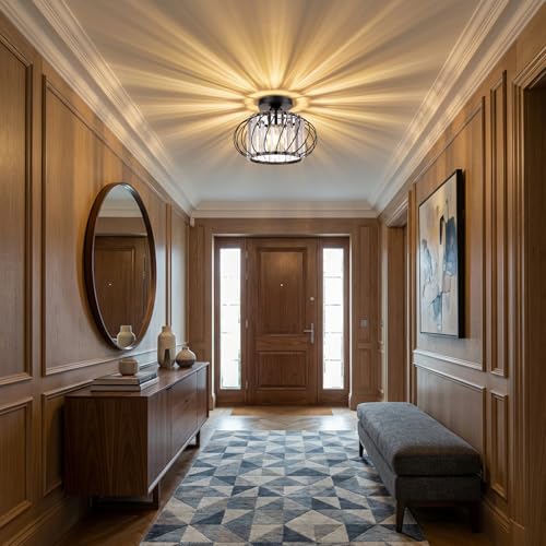 Image of Black Crystal Ceiling Light Fixture - Small Crystal Chandelier Semi Flush Mount Ceiling Light Modern Hallway Lights fixtures for Entryway Bedroom Porch Kitchen (11 Inch, Bulb not Included)