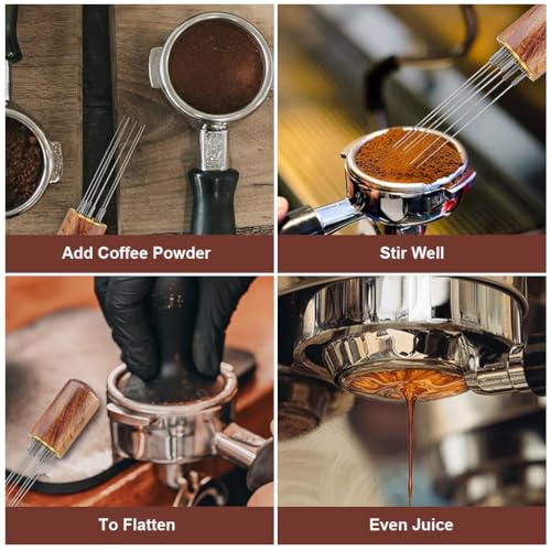 Image of Supvox Espresso Coffee Stirrer Pin Tamper 6 Needles Ground Coffee Stirrer 0.4mm Fine Pin Tamper for Espresso Coffee Making Natural Wooden Handle Pin Coffee Tamper