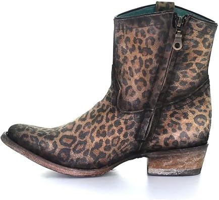 CORRAL Womens Western Style Cowgirl Round Toe Leopard Print Suede Leather Zipper Ankle Boots