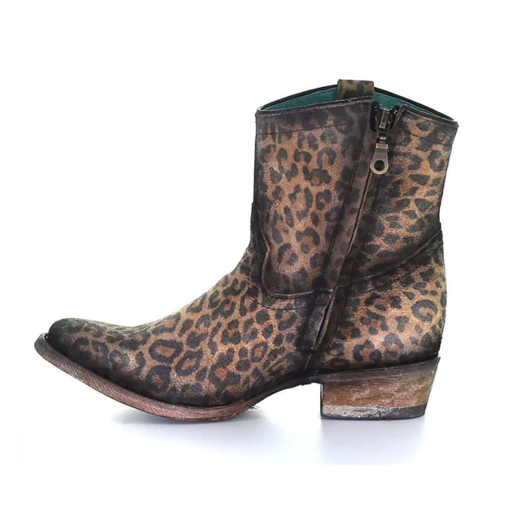 CORRAL Womens Western Style Cowgirl Round Toe Leopard Print Suede Leather Zipper Ankle Boots