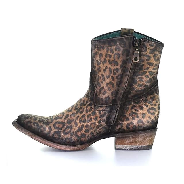 CORRAL Womens Western Style Cowgirl Round Toe Leopard Print Suede Leather Zipper Ankle Boots