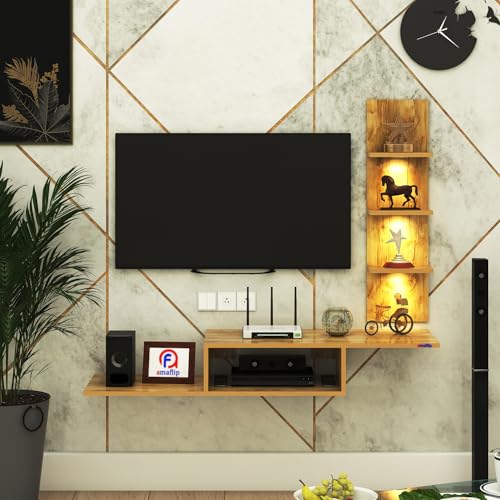 Image of Thomas Engineered Wood LED Light TV Unit Wall Mounted TV Unit Wall TV Stand TV Cabinet for Living Room, Set Top Box Stand - GiantWood (D.I.Y - Do-It-Yourself) Ideal for Up to 43 inch Inches