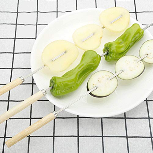 Good 50 peças de garfos de aço inoxidável para churrasco, cabo de madeira, palitos de churrasco, agu