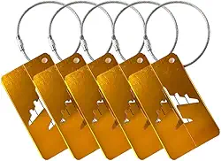 Kit c/ 5 Tags de Mala de Viagem com Alça de Aço, Identificador de Bagagem de Avião, Etiqueta de Identificação de Bagagem (Amarelo)