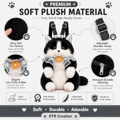 Image of Cute Tiger Plush Sling Bag for Kids | Soft Toy Shoulder Bag with Adjustable Strap | Lightweight Animal Backpack for Boys & Girls | Travel & Gift Bag - Black & White