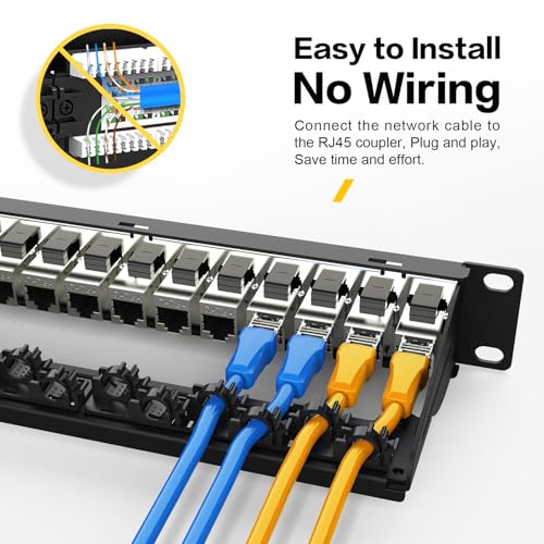 Image of Patch Panel 24 Port with 24 Pcs Cat6A Keystone Jack STP 10G Support with Removable Back Bar 1U Network Patch Panel 19 Inch for Cat6,Cat5e,Cat5 (CAT6A, 1U24Port)