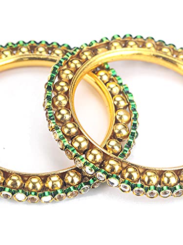 Green Kundan Plated Set of 2 Bangle Set, Traditional Gift