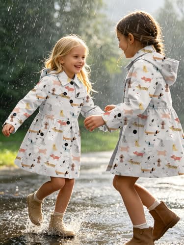 Image of Cromoncent Girl's Rain Jackets Waterproof Hoodie Trench Coat Cute Dress Coat Outerwear, 3-12 Years