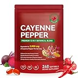 Cayenne Pepper Softgels Supplement | 12-in-1 3000mg per Serving with Vitamins D3, K2 & E | Supports Healthy Circulation & Daily Energy | Features Hawthorn, Beetroot & Turmeric | 240 Capsules