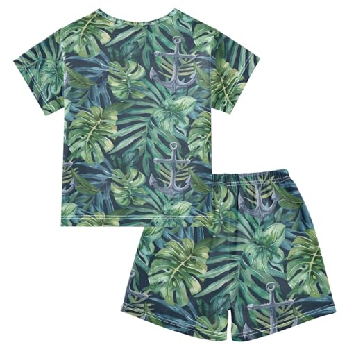 ALAZA Anchor Tropical Leaves Pajama Set Short Sleeve Sleepwear Soft Lounge Nightwear2
