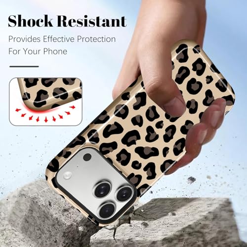 Image of Magnetic for iPhone 17 Pro Case for Women Men, Brown Leopard | Cool Cheetah Pattern Design [Compatible with MagSafe] 2-Layer Hybrid Shockproof Glossy Protective Cover