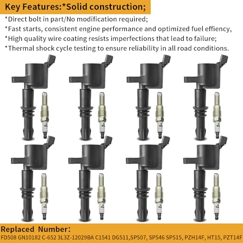 Image of 8PCS FD508 Ignition Coil Pack & Spark Plugs Compatible with Ford /Lincoln