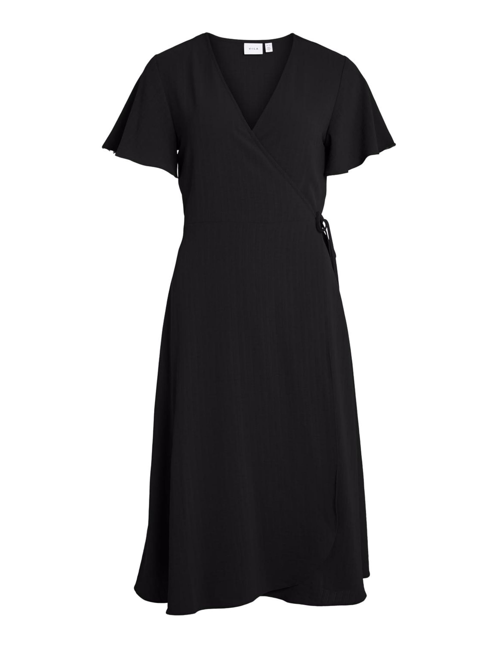 Vila Women's VILOVIE S/S WRAP MIDI Dress/SU-NOOS, Black, 6