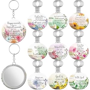 Geetery 50 Pcs Christian Mirror Keychain Gifts Bulk Mothers Day Church Gifts Compact Mirror Keychain Bulk Inspirational Bible Verse Makeup Pocket Mirrors Keychain Thank You Gift for Women