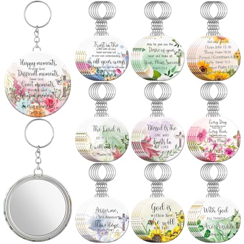 Geetery 50 Pcs Christian Mirror Keychain Gifts Bulk Mothers Day Church Gifts Compact Mirror Keychain Bulk Inspirational Bible Verse Makeup Pocket Mirrors Keychain Thank You Gift for Women