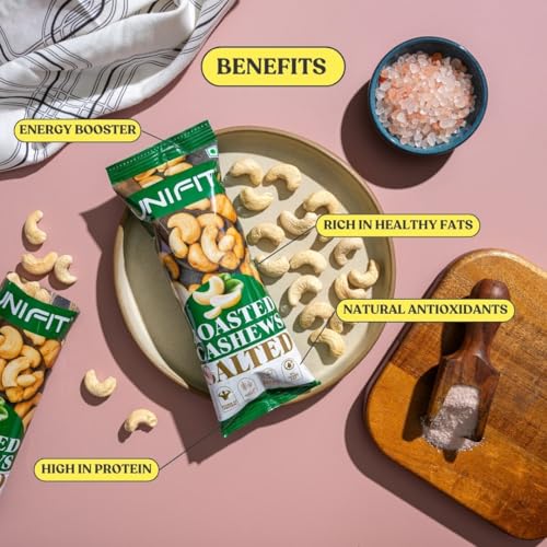 Image of UNIFIT Roasted Salted Cashews 40g | Premium Whole Crunchy Nuts | Lightly Salted Healthy Protein Snack for Anytime Snacking and Energy Boost
