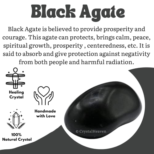 Image of Certified Black Agate Crystal Healing Tumbled Stone, Natural Polished Crystals for DIY Crafts, Manifestation, Meditation, Pooja Feng Shui and Reiki Healing (30 Grams)