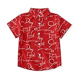 [Mesinsefra] ボタンシャツ 子供服 ボーイズ アロハシャツ 半袖 Yシャツ カジュアル ワイシャツ キッズ 可愛い柄 おしゃれ 旅行 遊園 祭り 3 レッド 170