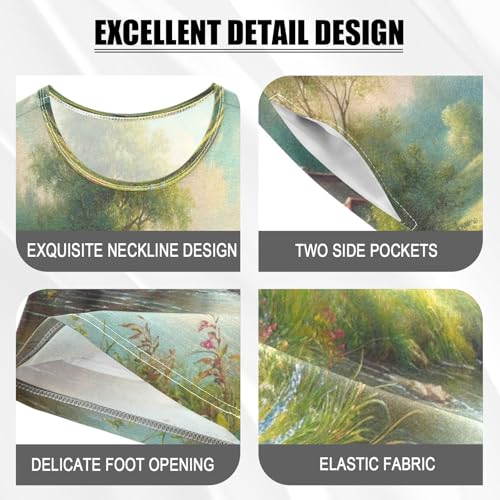 Flowers Stream Pajama Set Short Sleeve Summer Pajamas Sleepwear Nightwear Set Cotton 5Y4