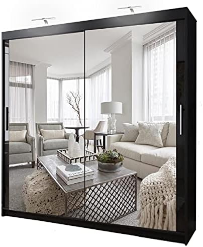 Double Mirror Sliding Door Chicago Wardrobe with LED LIGHT 90/120/150/180/203 (White, 150cm)
