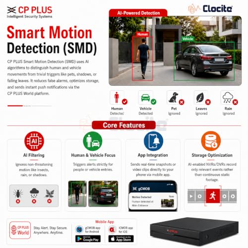 Image of CP Plus 5MP 4 Channel DVR, 5MP 1 Dome & 1 Bullet Cameras (Audio Recording) [Night Vision + Built-in MIC Audio + Crystal IR LEDs + Motion Detection] + 500GB HDD + 4 CH SMPS + CCTV Cable + BNC /DC