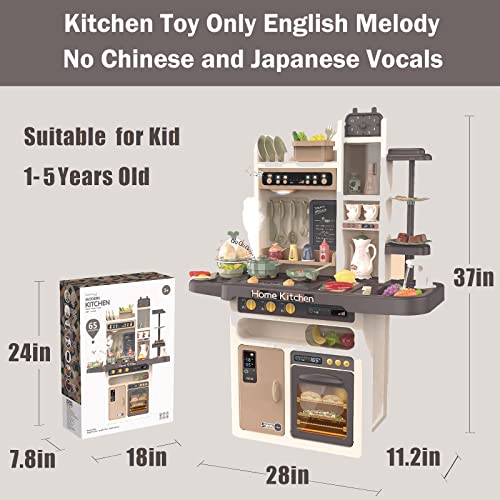 Play Kitchen- Kitchen Playset Pretend Food - Toy Accessories Set W/Real Sounds & Light, Play Sink, Cooking Stove With Steam, 65 Pcs For Toddlers Kids 37 Inch, Girls & Boys（1-5 Years） #TOP7