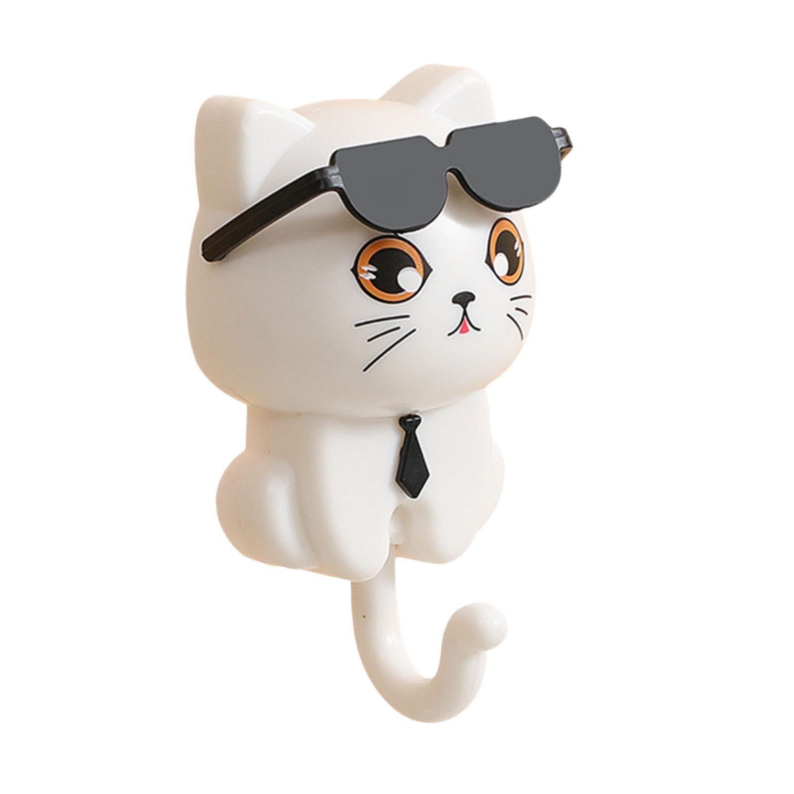 Twisaxc White Shower Towel Hooks For Bathrooms Wall Mounted Stylish For Creative Hook Adhesive Coat Hook Cute Cat For Keys Scarves For Creative Coat Cute Cat Key, 4.5X8.5cm